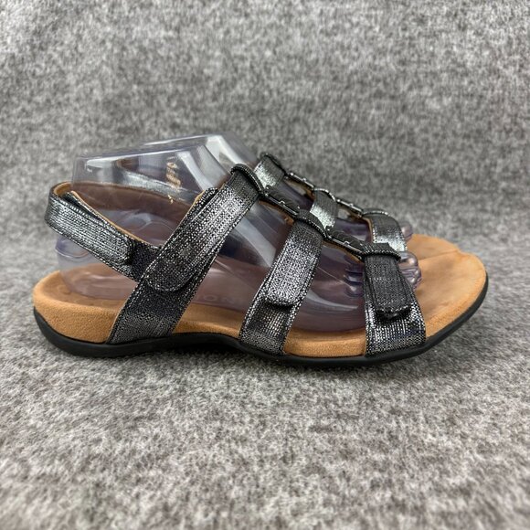 ✅ Womens 9 Vionic Amber Back-Strap Sandals Black Metallic linen Orthotic Support - Picture 7 of 13